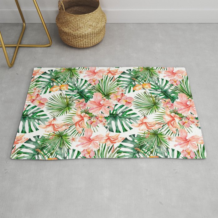 Tropical Jungle Hibiscus Flowers - Floral Rug Gallery Image 1