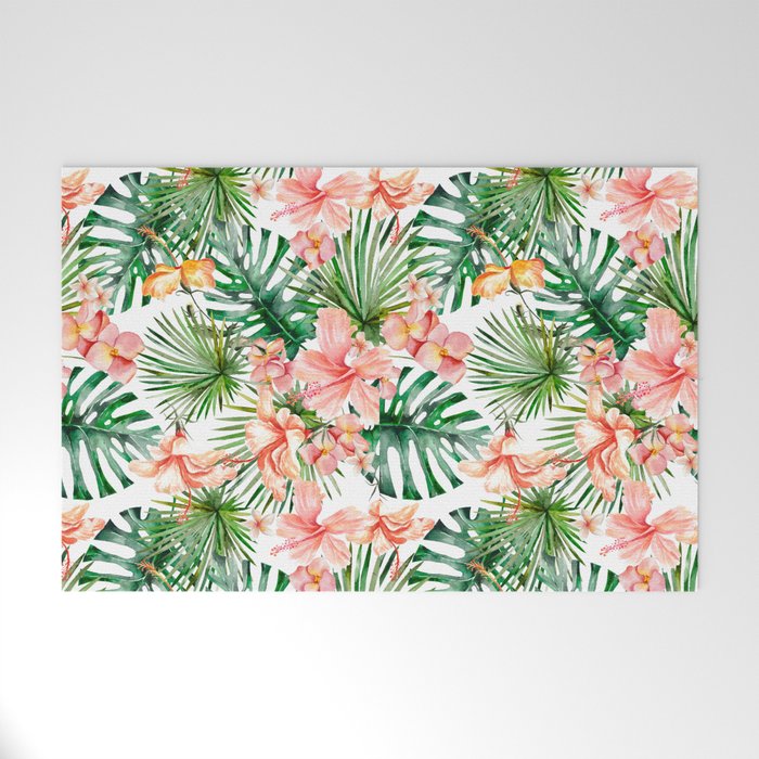 Tropical Jungle Hibiscus Flowers - Floral Welcome Mat Gallery Image 1