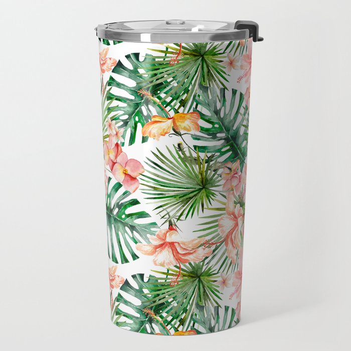 Tropical Jungle Hibiscus Flowers - Floral Travel Mug Gallery Image 2