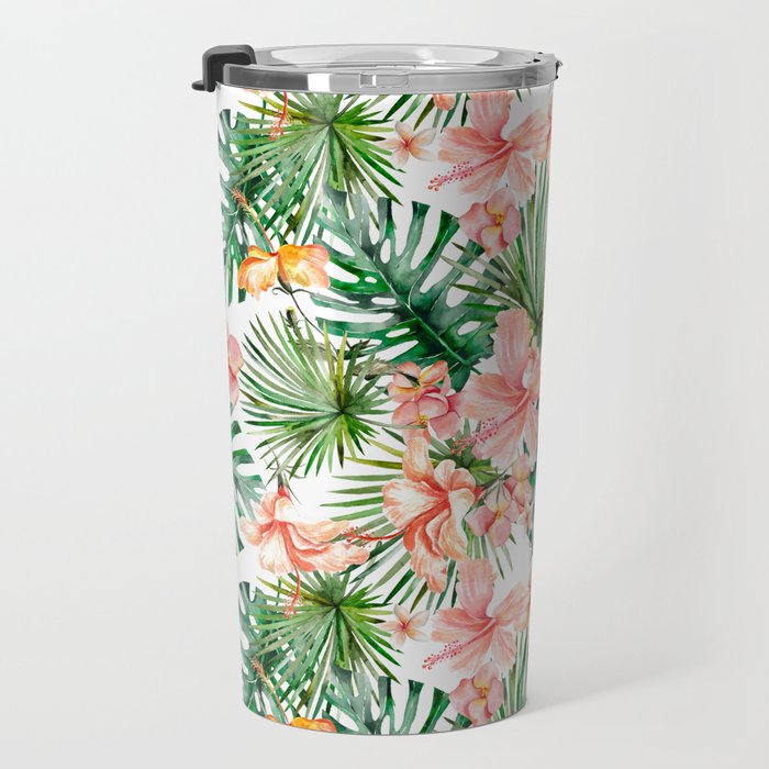 Tropical Jungle Hibiscus Flowers - Floral Travel Mug Gallery Image 3