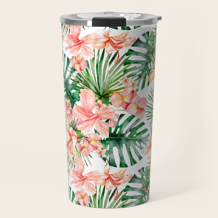 Tropical Jungle Hibiscus Flowers - Floral Travel Mug Gallery Image 1