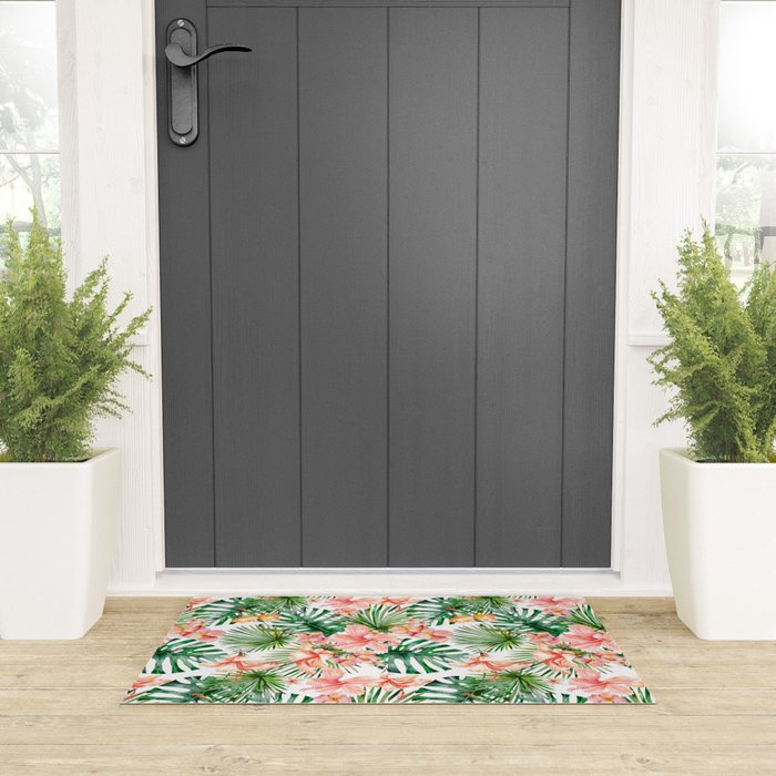 Tropical Jungle Hibiscus Flowers - Floral Welcome Mat Gallery Image 3