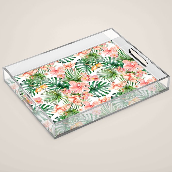Tropical Jungle Hibiscus Flowers - Floral Acrylic Tray Gallery Image 1