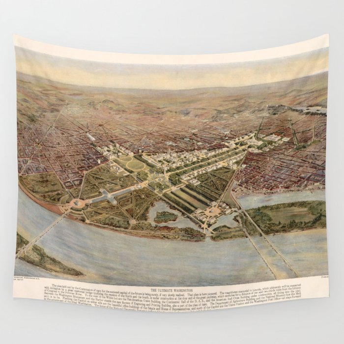 Vintage Map of Washington DC (1915) Wall Tapestry Gallery Image 4