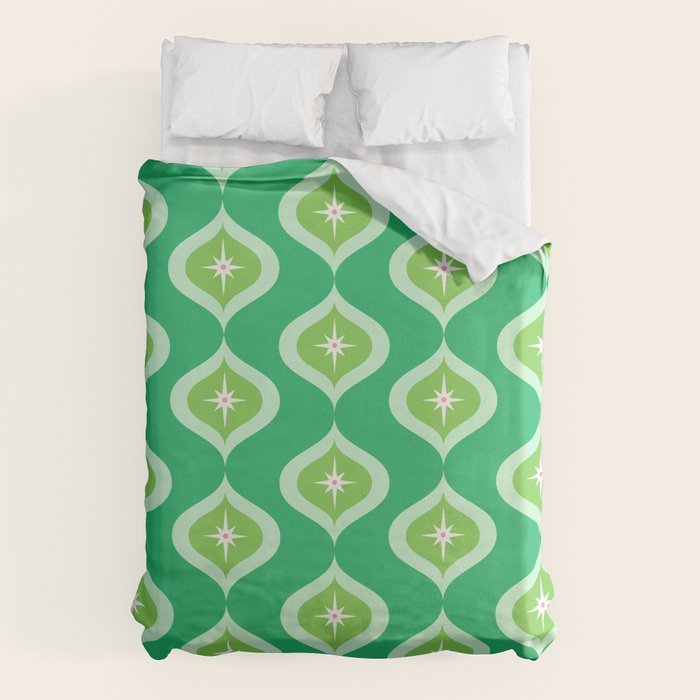 Retro Mid Century Green Ogee Duvet Cover Gallery Image 6