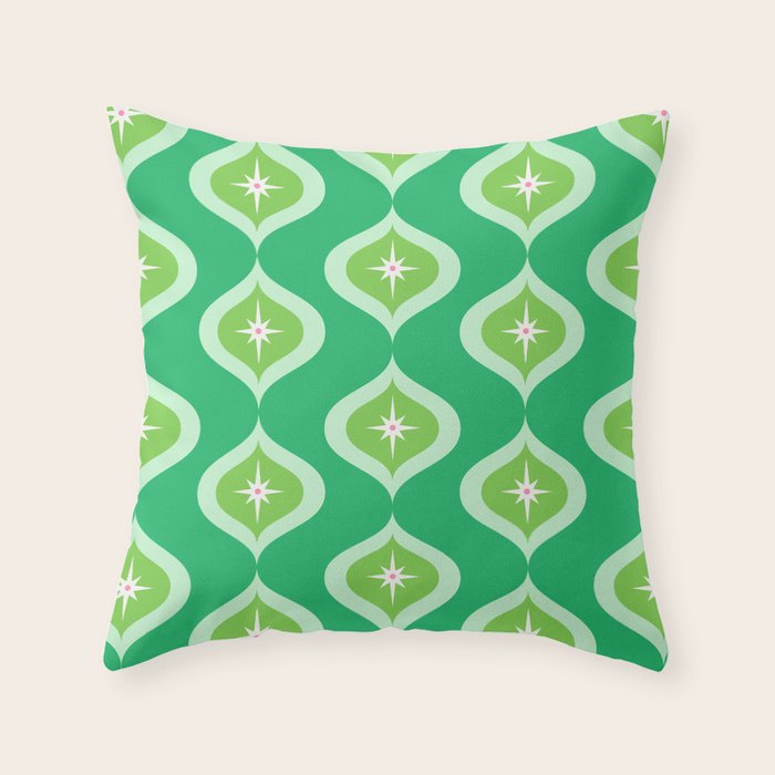 Retro Mid Century Green Ogee Throw Pillow Gallery Image 6