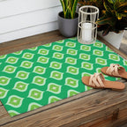 Retro Mid Century Green Ogee Outdoor Rug Gallery Image 2