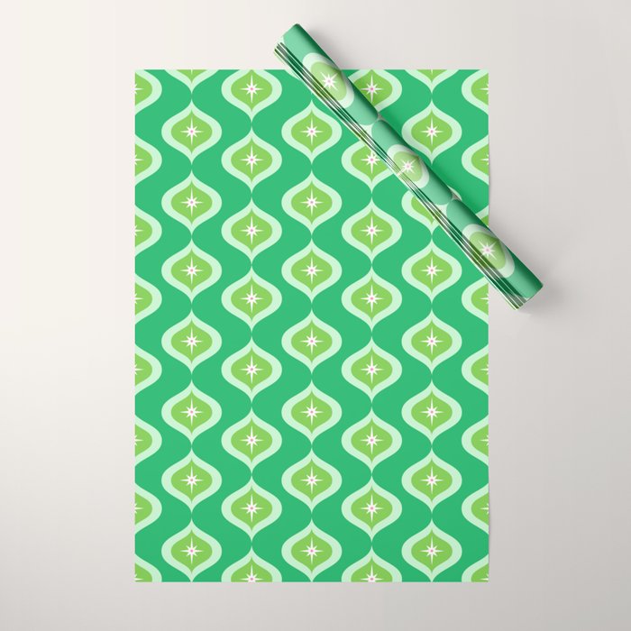 Retro Mid Century Green Ogee Wrapping Paper Gallery Image 1