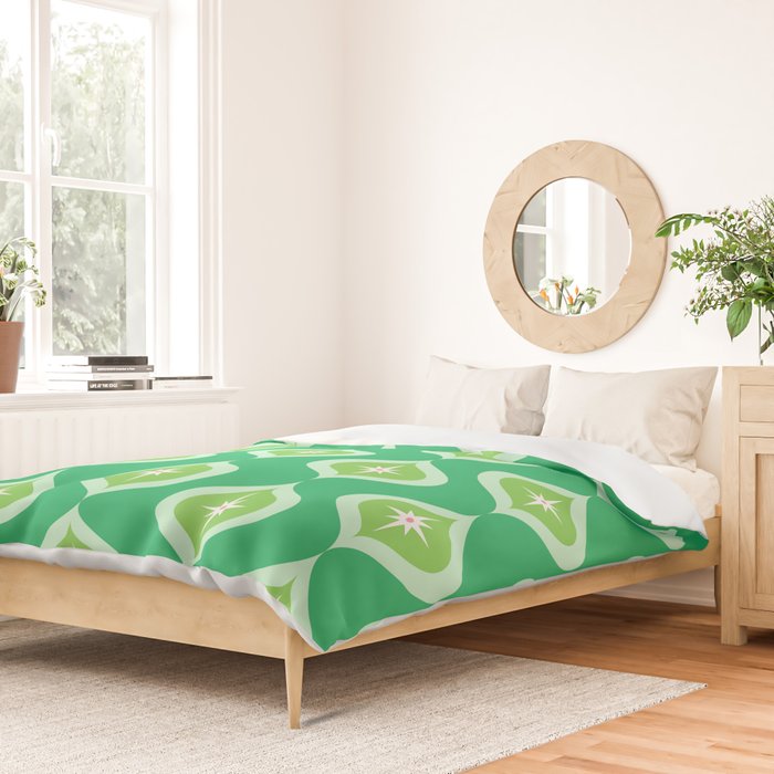 Retro Mid Century Green Ogee Duvet Cover Gallery Image 2