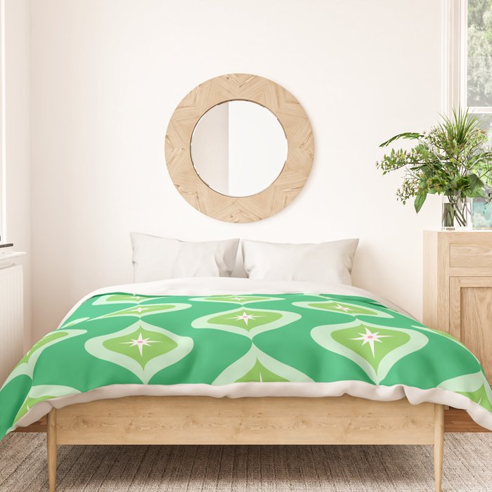 Retro Mid Century Green Ogee Duvet Cover Gallery Image 3
