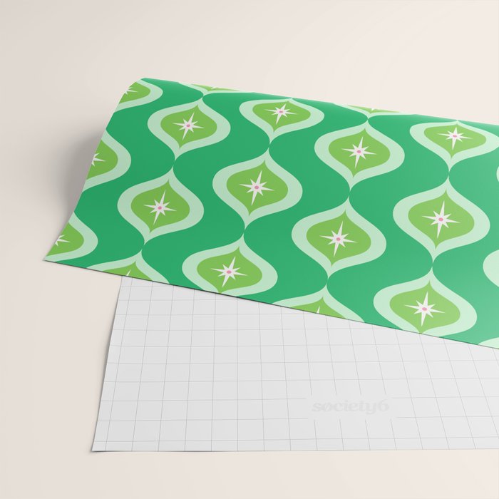 Retro Mid Century Green Ogee Wrapping Paper Gallery Image 2