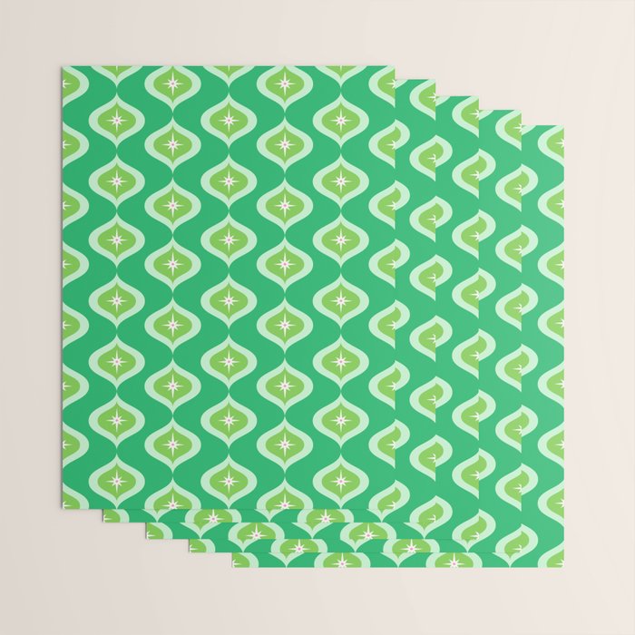 Retro Mid Century Green Ogee Wrapping Paper Gallery Image 3