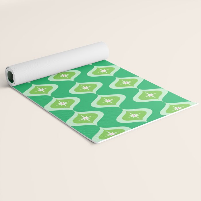 Retro Mid Century Green Ogee Yoga Mat Gallery Image 2