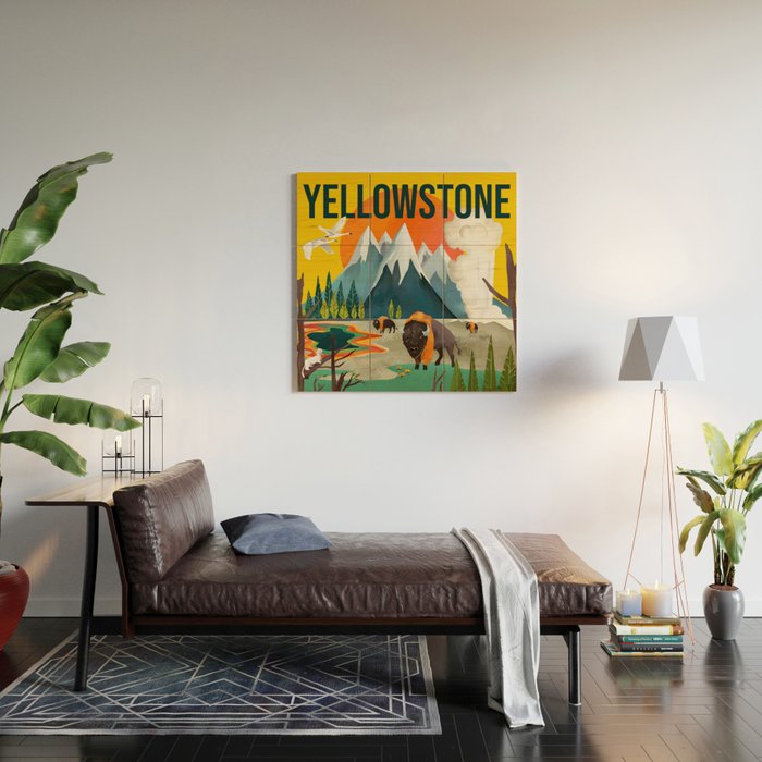Colorful Yellowstone National Park Summer Travel Poster Art Wood Wall Art Gallery Image 2