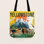 Colorful Yellowstone National Park Summer Travel Poster Art Tote Bag Gallery Image 1