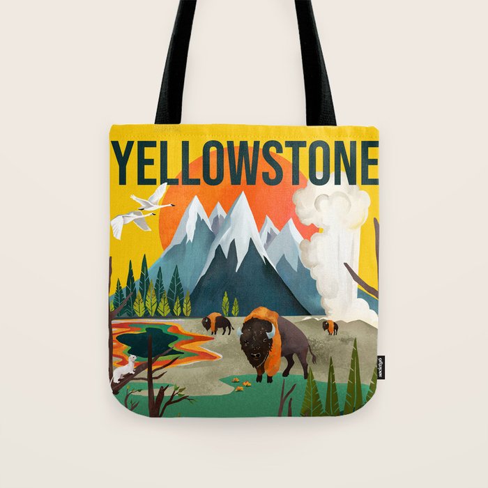 Colorful Yellowstone National Park Summer Travel Poster Art Tote Bag Gallery Image 1
