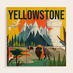 Colorful Yellowstone National Park Summer Travel Poster Art Wood Wall Art Gallery Image 1