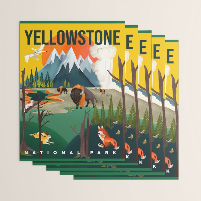 Colorful Yellowstone National Park Summer Travel Poster Art Wrapping Paper Gallery Image 3