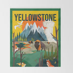 Colorful Yellowstone National Park Summer Travel Poster Art Throw Blanket Gallery Image 2