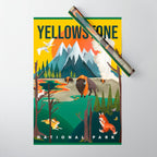Colorful Yellowstone National Park Summer Travel Poster Art Wrapping Paper Gallery Image 1