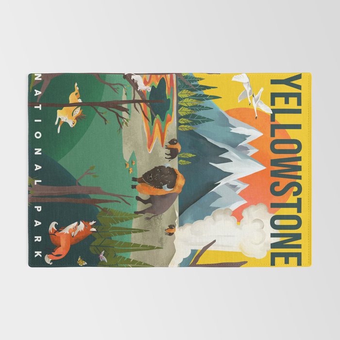 Colorful Yellowstone National Park Summer Travel Poster Art Rug Gallery Image 2