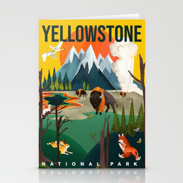Colorful Yellowstone National Park Summer Travel Poster Art Stationery Card Gallery Image 2