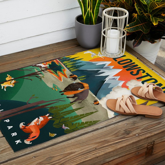 Colorful Yellowstone National Park Summer Travel Poster Art Outdoor Rug Gallery Image 2