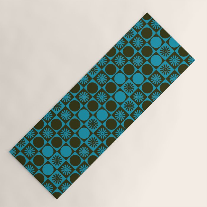 Retro Checkered Pattern (Muted Blue / Dark Green) Yoga Mat Gallery Image 1