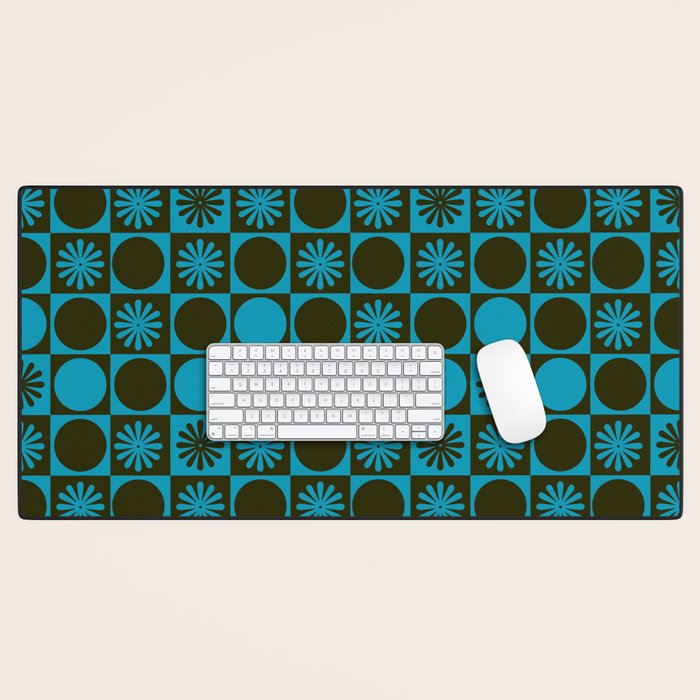 Retro Checkered Pattern (Muted Blue / Dark Green) Desk Mat Gallery Image 1