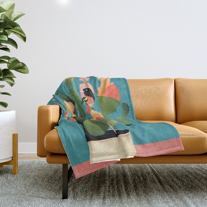Cactus and  Birds 2 Throw Blanket Gallery Image 1
