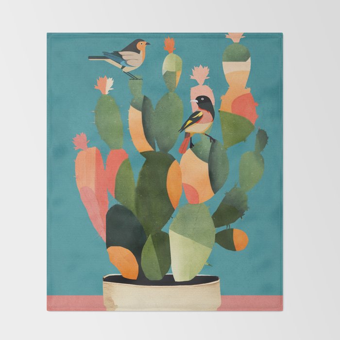 Cactus and  Birds 2 Throw Blanket Gallery Image 2