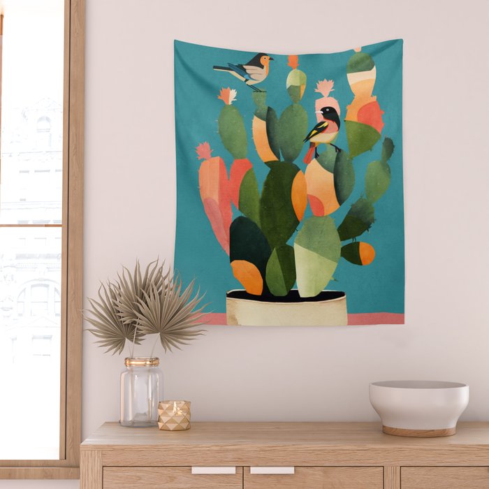 Cactus and  Birds 2 Wall Tapestry Gallery Image 2