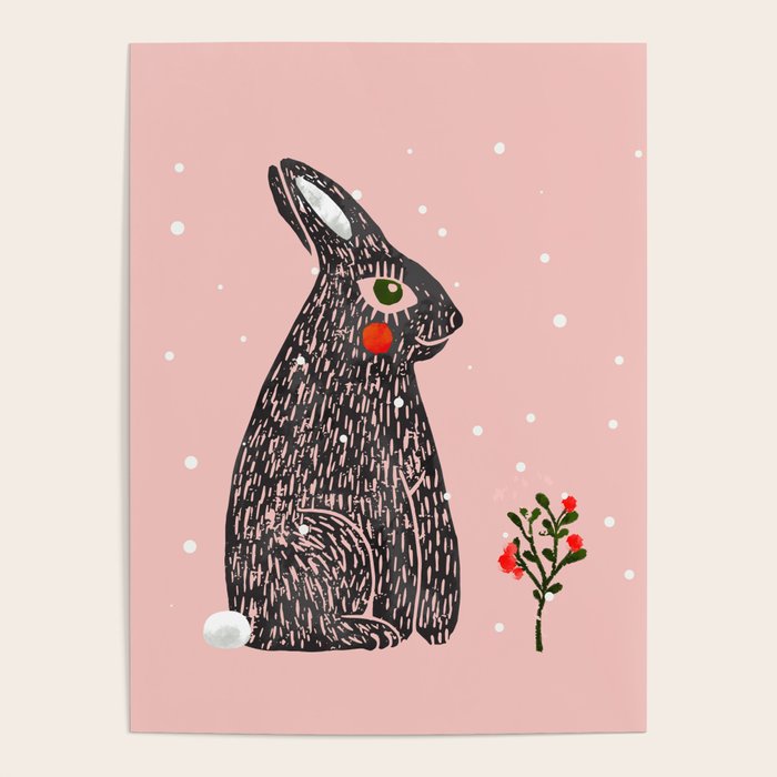 Christmas rabbit - illustration Poster Gallery Image 1