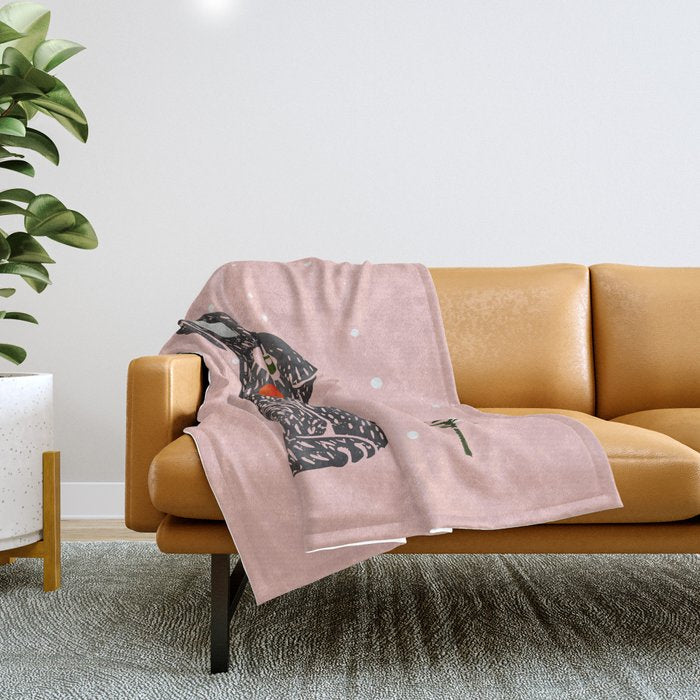 Christmas rabbit - illustration Throw Blanket Gallery Image 1