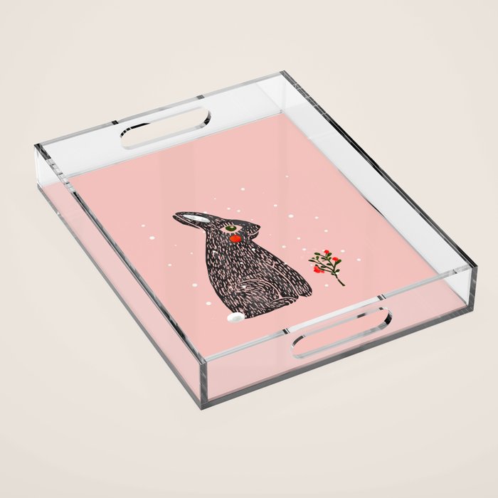 Christmas rabbit - illustration Acrylic Tray Gallery Image 1