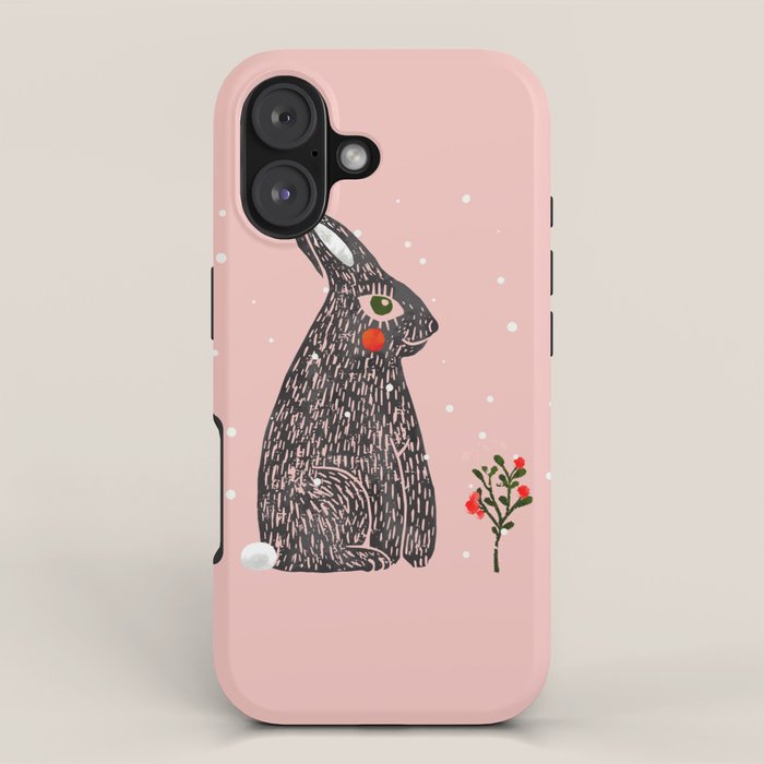 Christmas rabbit - illustration iPhone Case Gallery Image 1