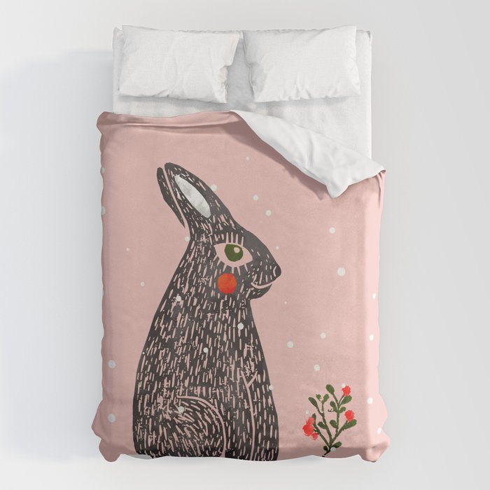 Christmas rabbit - illustration Duvet Cover Gallery Image 6