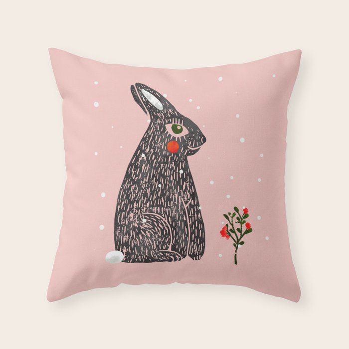 Christmas rabbit - illustration Throw Pillow Gallery Image 6