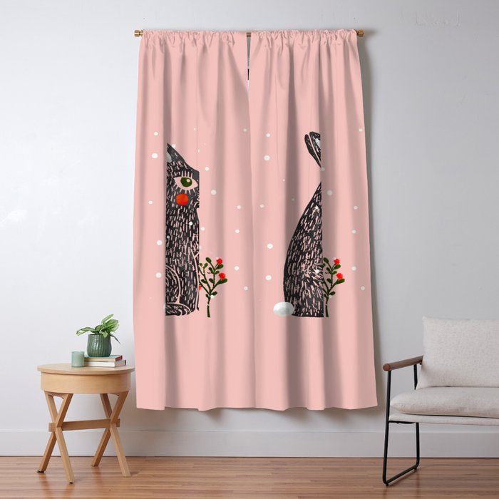 Christmas rabbit - illustration Window Curtain Gallery Image 1