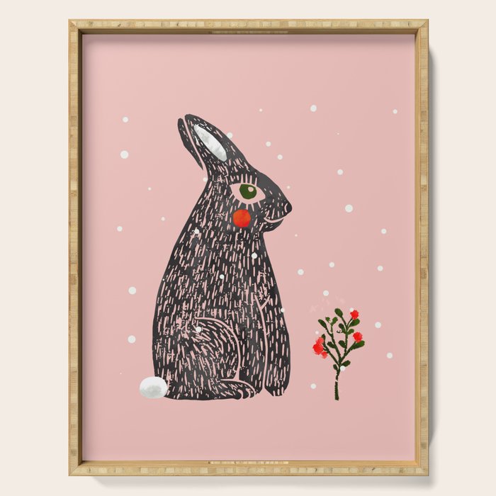 Christmas rabbit - illustration Serving Tray Gallery Image 1
