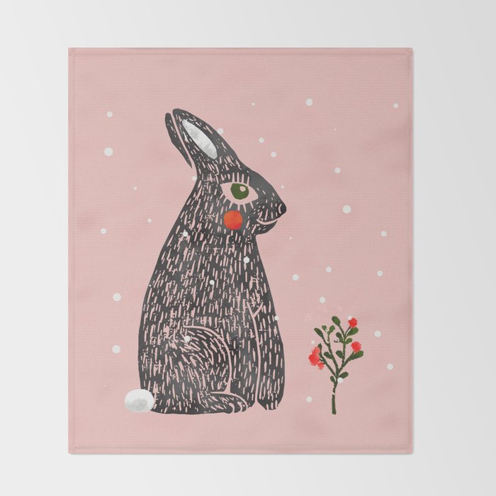 Christmas rabbit - illustration Throw Blanket Gallery Image 2