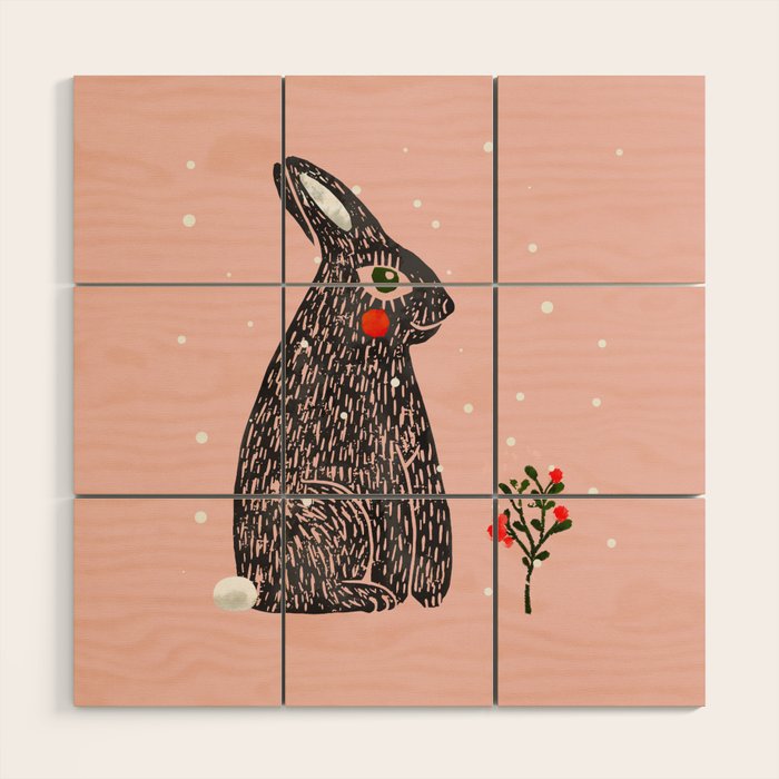 Christmas rabbit - illustration Wood Wall Art Gallery Image 1
