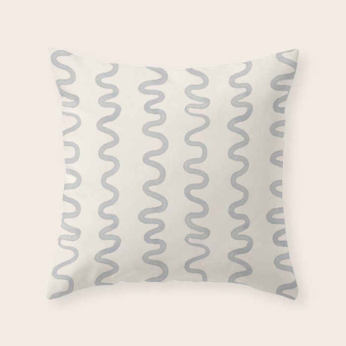 Watercolor Squiggly Lines - Blue Cream Throw Pillow Gallery Image 6