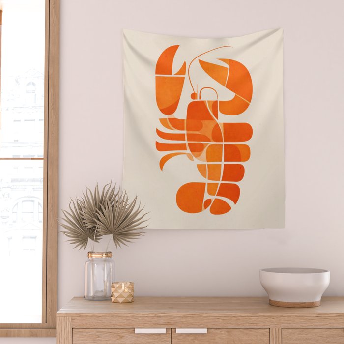 Abstract Lobster in Orange Wall Tapestry Gallery Image 2