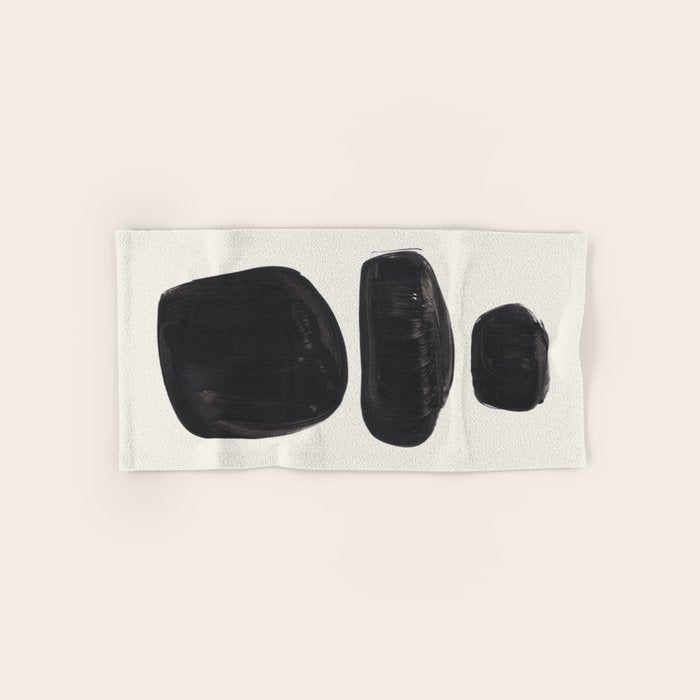 Mid Century Modern Minimalist Abstract Art Brush Strokes Black & White Ink Art Tribal Pebbles Towels Gallery Image 1