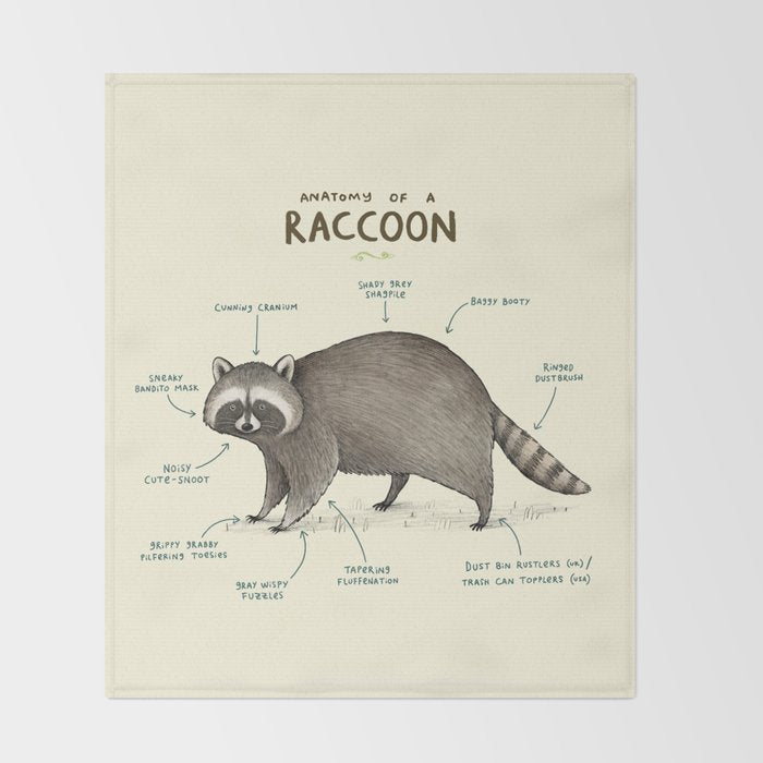 Anatomy of a Raccoon Throw Blanket Gallery Image 2