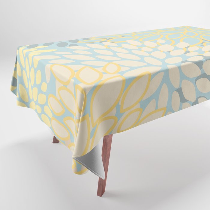 Elegant Blooms: Modern Floral Art in Soft Yellow and Teal Tablecloth Gallery Image 1