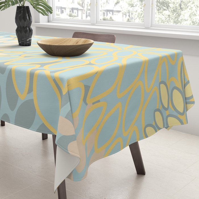 Elegant Blooms: Modern Floral Art in Soft Yellow and Teal Tablecloth Gallery Image 3