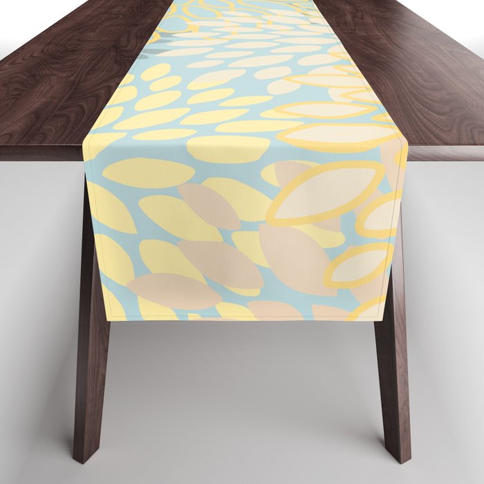 Elegant Blooms: Modern Floral Art in Soft Yellow and Teal Table Runner Gallery Image 1