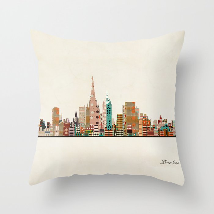 barcelona skyline Throw Pillow Gallery Image 6